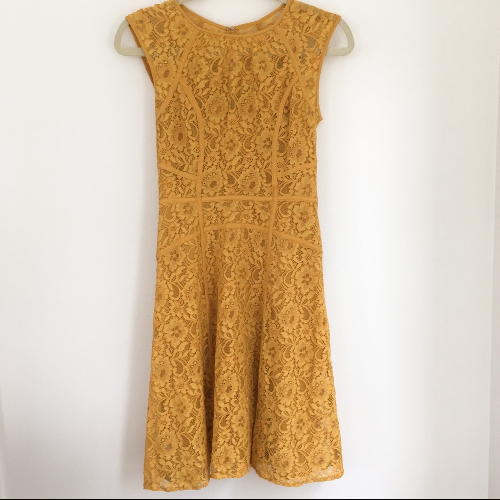 BCBG Max Azria Khloe Lace Mustard Yellow Dress xs